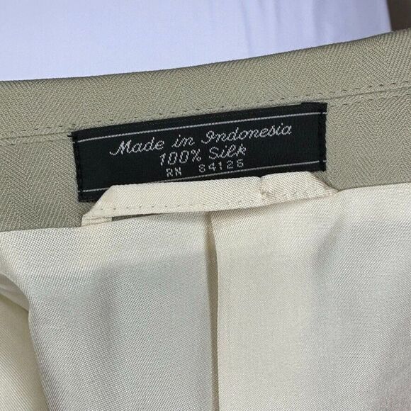M black label Mens 46 L Blazer 100% Pure Silk Beige Notch lapel Lined - Picture 4 of 11